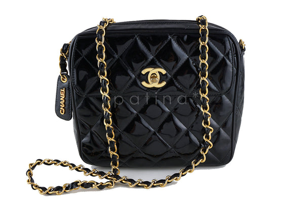 Chanel Patent Black Classic Quilted Small Flap Camera Case Bag - Boutique Patina