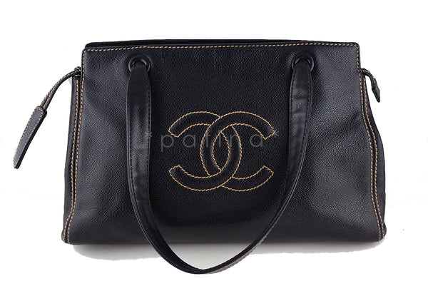 Chanel Black Caviar Shopper Executive Logo Tote Bag - Boutique Patina
