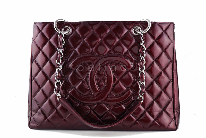 Chanel Wine Red Patent Classic Grand Shopper Tote GST Shopping Bag - Boutique Patina