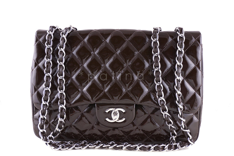 Chanel Chocolate Brown Patent Jumbo Classic Flap 2.55 Bag - Boutique Patina