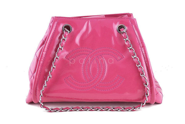 Chanel Fuchsia Pink Patent Small Logo Shopper Tote Bag - Boutique Patina