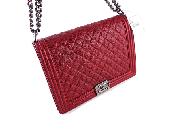 NWT Chanel Red Caviar Large Boy Classic Flap Ruthenium RHW Jumbo Bag - Boutique Patina