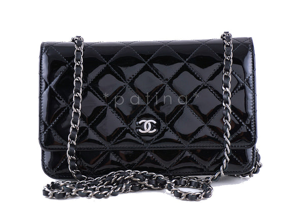 Chanel Black Patent Classic Quilted WOC Wallet on Chain Flap Bag - Boutique Patina