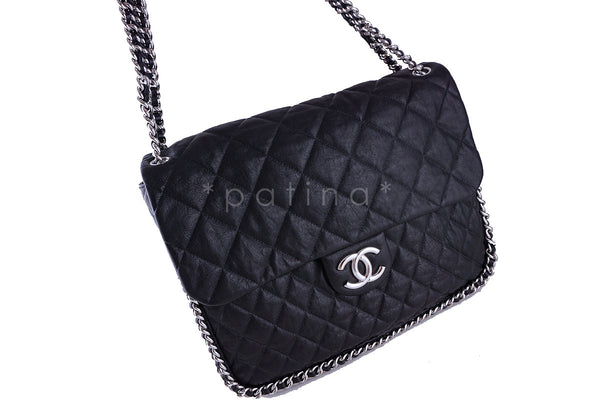 Rare Chanel Black Chain Around Maxi Luxe Flap Bag - Boutique Patina