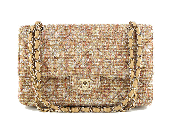 Chanel Gold-Beige Tweed Medium Classic 2.55 Flap Bag - Boutique Patina