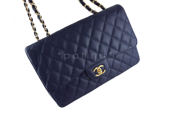 Chanel Navy Blue Caviar Jumbo 2.55 Classic Flap Bag - Boutique Patina