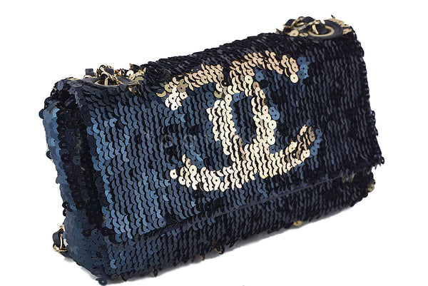 Chanel Navy Gold LIMITED Summer Nights Sequins Reversible Flap Bag - Boutique Patina