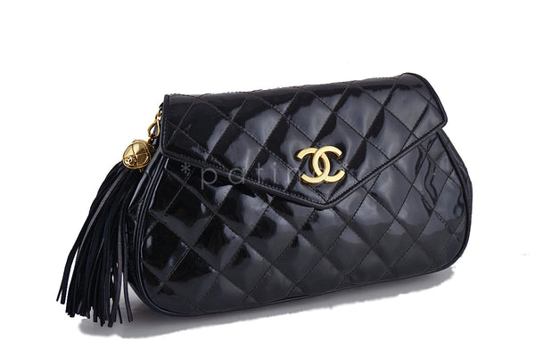 Chanel Black Vintage Patent Angled Classic Flap with Tassel Bag - Boutique Patina