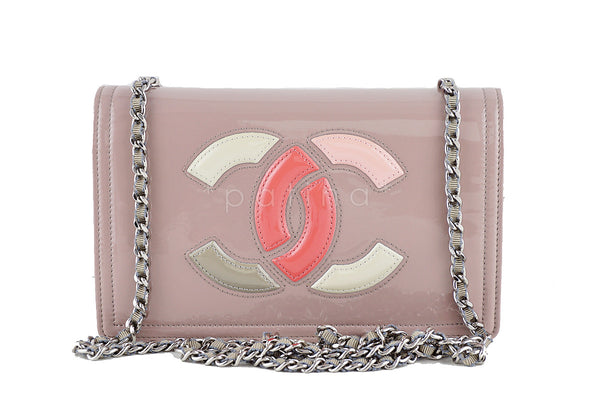 Chanel Patent Lavender Taupe Lipstick Logo Wallet on Chain WOC Bag - Boutique Patina