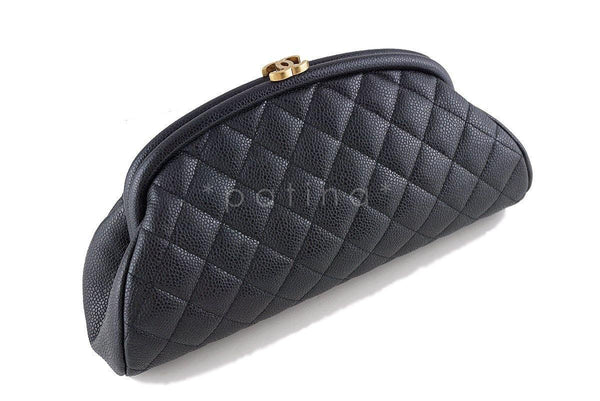 15C Chanel Black Caviar Quilted Timeless Kisslock Clutch Bag - Boutique Patina