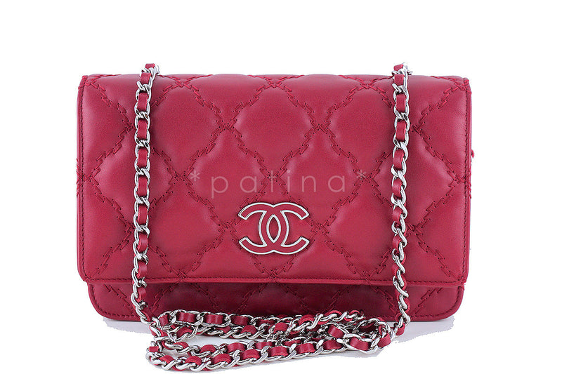 Chanel Red Classic Quilted Lambskin Wallet On Chain (WOC