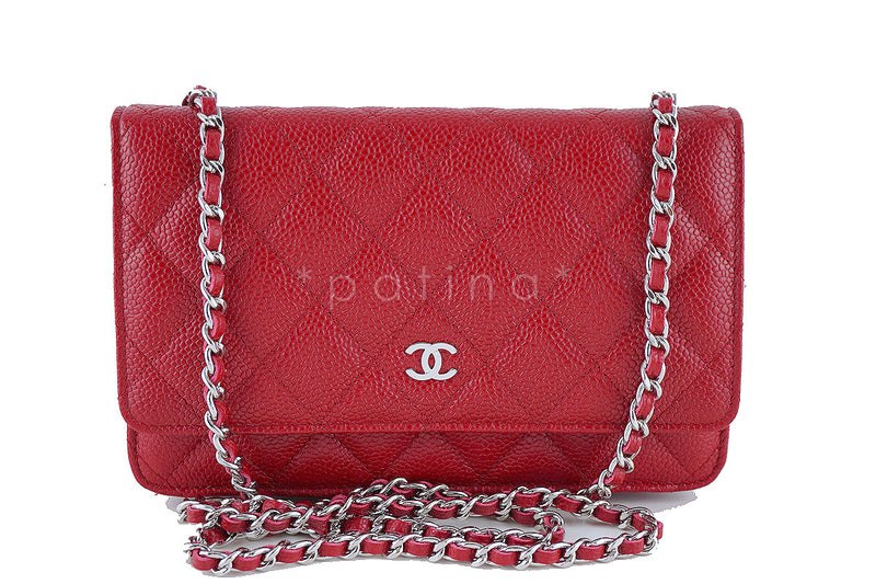 NWT Rare Chanel Caviar Red Classic WOC Quilted Wallet on Chain Flap Bag 2015 00V - Boutique Patina