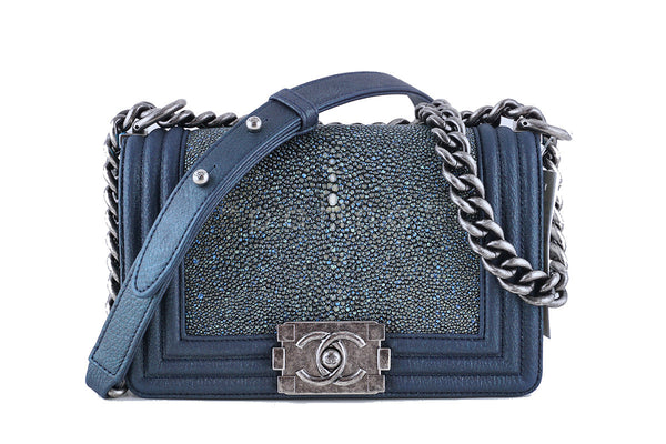 NWT 15P Rare Chanel Pearly Blue Stingray Le Boy Classic Flap Bag - Boutique Patina