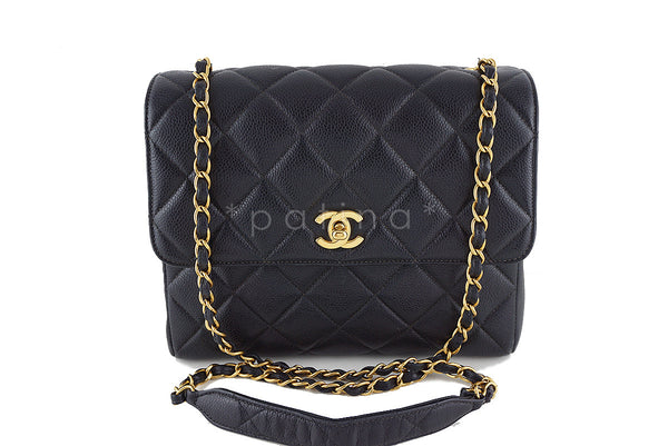 Chanel Black Caviar Square Quilted Classic Flap Bag - Boutique Patina