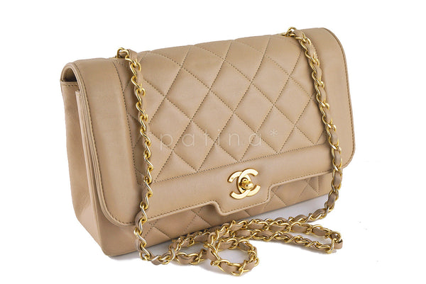 Chanel Shoulder Flap Bag, Beige Vintage Quilted Classic "Diana" - Boutique Patina