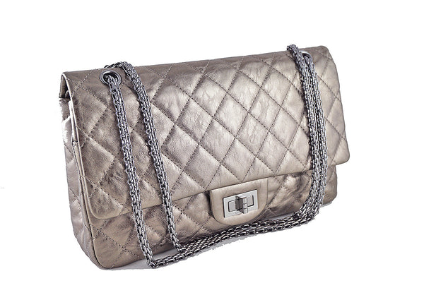 Chanel Reissue 227 Jumbo Flap, Silver Pewter Classic Bag - Boutique Patina