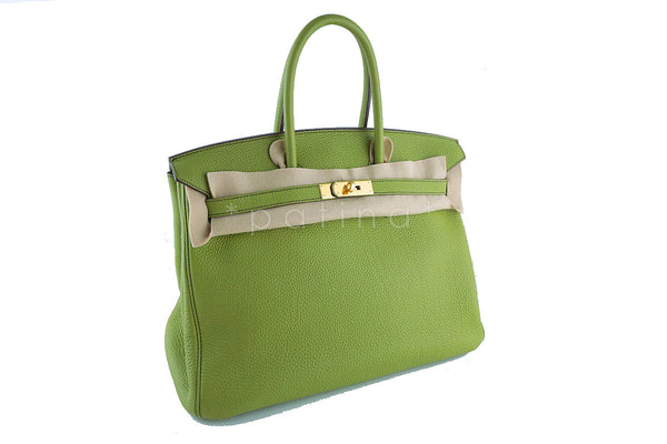 Hermes Birkin Bag, 35cm Vert Anis Apple Green Togo Tote, GOLD HW - Boutique Patina