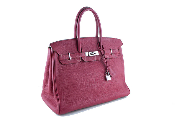 Hermes 35cm Birkin Bag in Rubis Ruby Red Clemence, PHW "N" Stamp - Boutique Patina