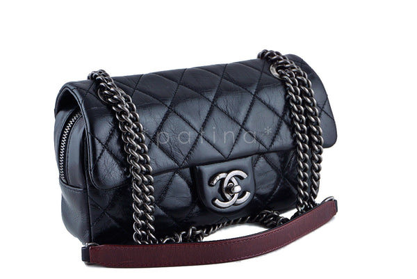 Chanel Easy Classic Mini Flap, Black Glazed Calfskin Crossbody Bag - Boutique Patina