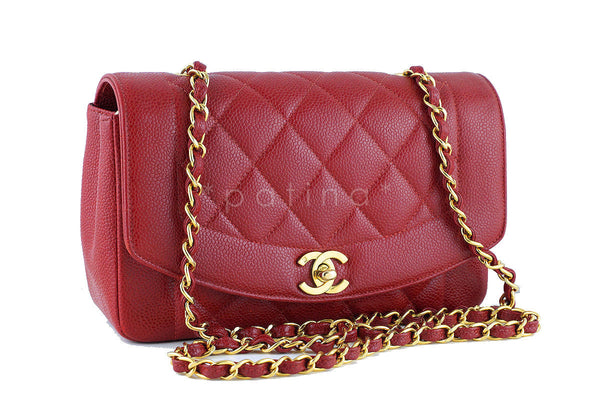 Chanel Red Caviar Vintage Quilted Classic "Diana" Flap Bag - Boutique Patina