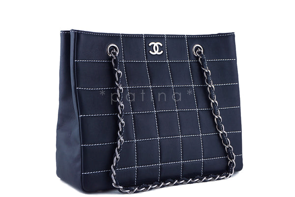 Dark Navy Contrast Stitch Quilted Shopper Tote Bag - Boutique Patina