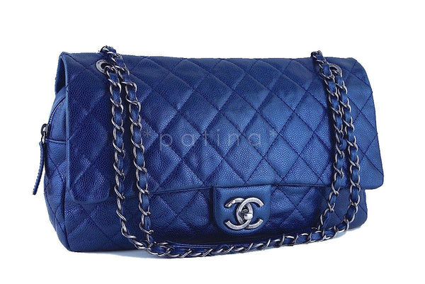Chanel Blue Caviar Iridescent/Metallic Jumbo-sized Classic Easy Flap Bag - Boutique Patina