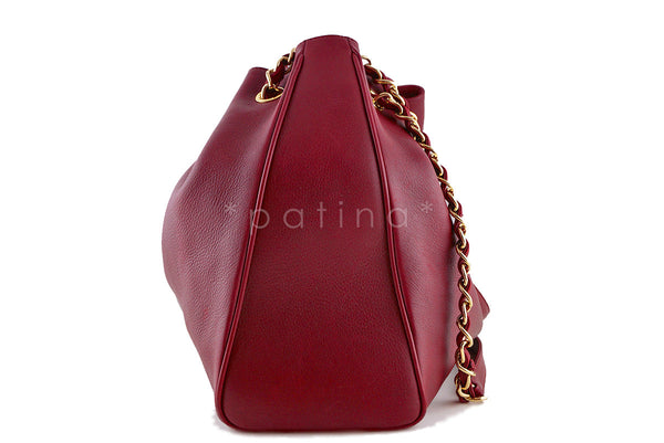 Chanel Red Soft Textured CC Logo Drawstring Tote Shopper Bag - Boutique Patina