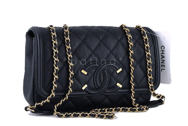 NWT 16S Chanel Black Limited Caviar Filigree Logo Flap Crossbody Bag - Boutique Patina
