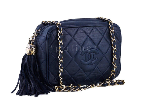 Chanel Navy Blue Small Mini Lambskin Classic Quilted Camera Case Bag - Boutique Patina