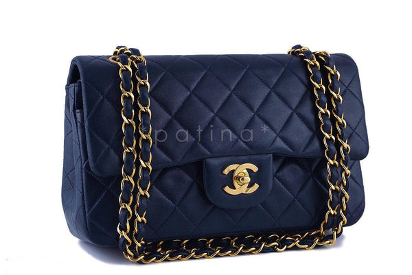 Chanel Navy Blue Lambskin Medium-Small Classic 2.55 Double Flap Bag - Boutique Patina