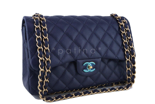 Chanel Navy Blue Caviar Jumbo 2.55 Classic Double Flap Bag - Boutique Patina