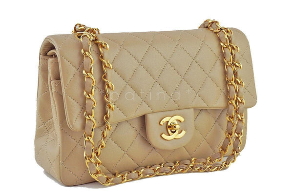Chanel Beige Lambskin Medium-Small Classic 2.55 Double Flap Bag - Boutique Patina