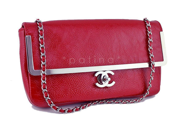 Chanel Red Textured Patent Luxe Frame Classic Flap Bag - Boutique Patina