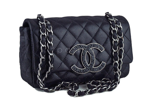Chanel Metallic Black Crystals Jumbo CC Classic Rectangular Mini Flap Bag - Boutique Patina