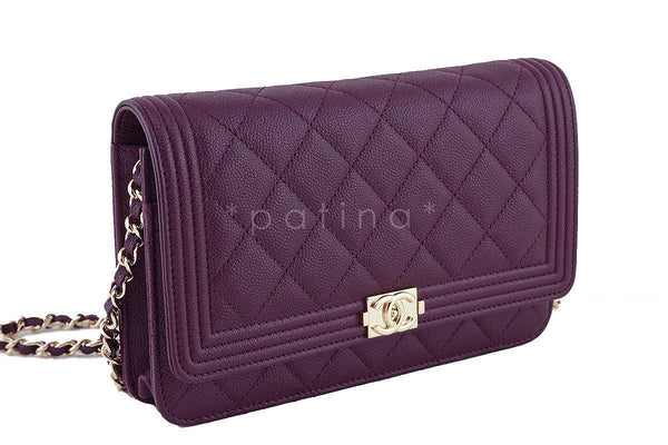 NWT 16B Chanel Purple Caviar Boy Classic Quilted WOC Wallet on Chain Flap Bag - Boutique Patina