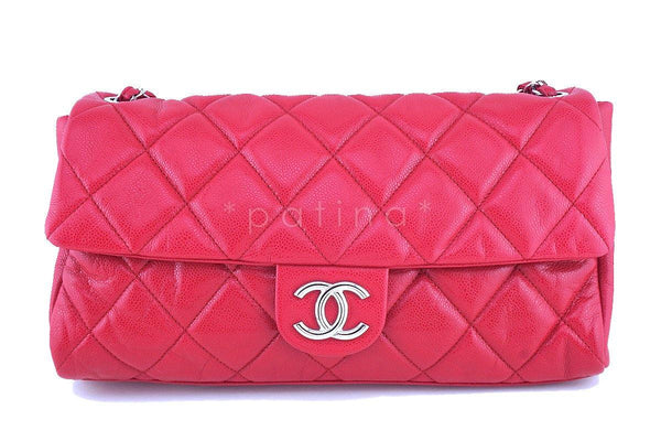 Chanel 15in. Raspberry Red Caviar Maxi Jumbo XL Classic Easy Flap Bag - Boutique Patina