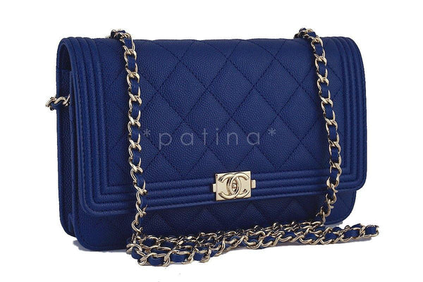 NWT 16B Chanel Caviar Blue Boy Classic Quilted WOC Wallet on Chain Flap Bag - Boutique Patina