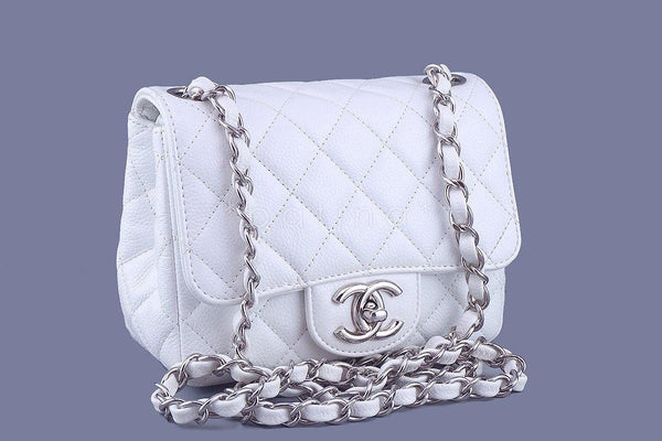 Chanel White Caviar Classic Quilted Square Mini 2.55 Flap Bag - Boutique Patina