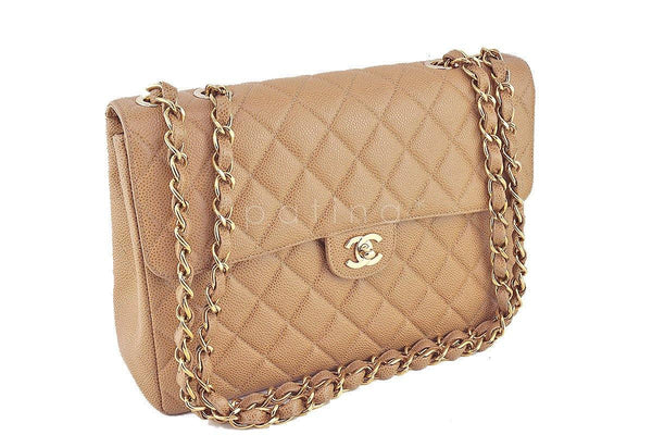 Chanel Camel Beige Caviar Jumbo Quilted Classic 2.55 Flap Bag - Boutique Patina