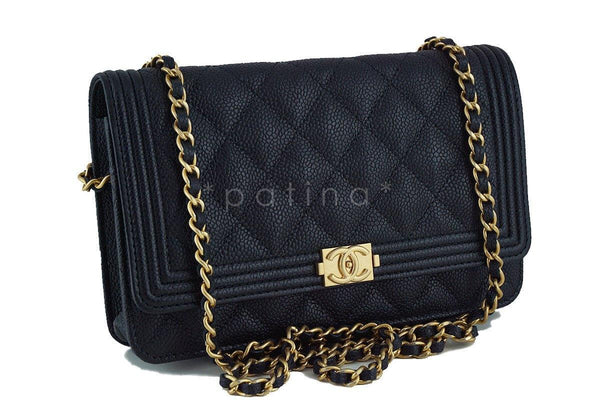NWT 17C Chanel Black Caviar Boy Classic Quilted WOC Wallet on Chain Flap Bag - Boutique Patina