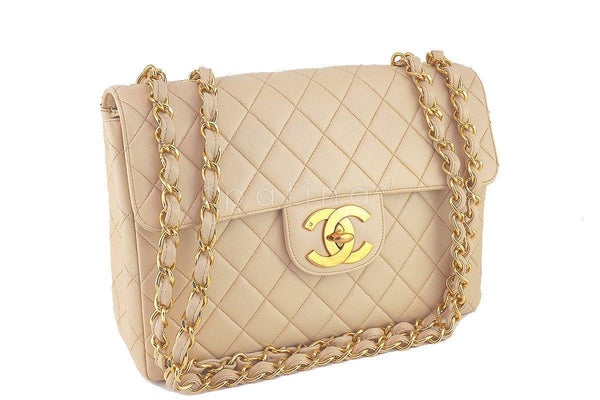 Chanel Beige Vintage Jumbo 2.55 Classic Flap Bag - Boutique Patina