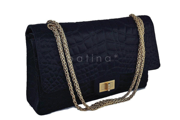 Chanel Black Quilted Satin 2.55 Reissue 227 Classic Double Flap Bag - Boutique Patina