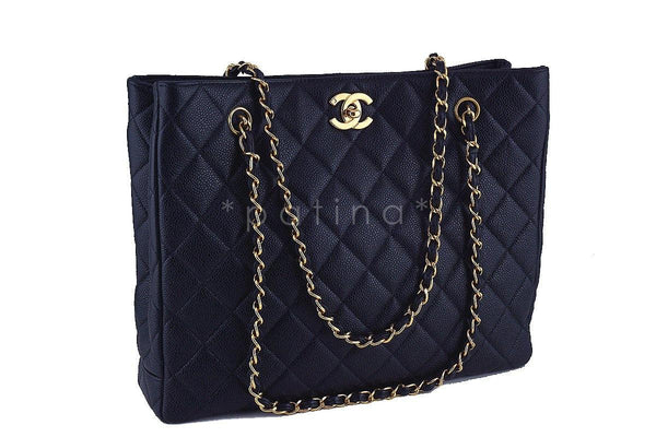 Chanel Black Caviar Classic Quilted Shopper Tote Bag - Boutique Patina