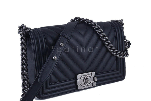 Chanel Black Chevron Medium Le Boy Classic Flap Bag - Boutique Patina