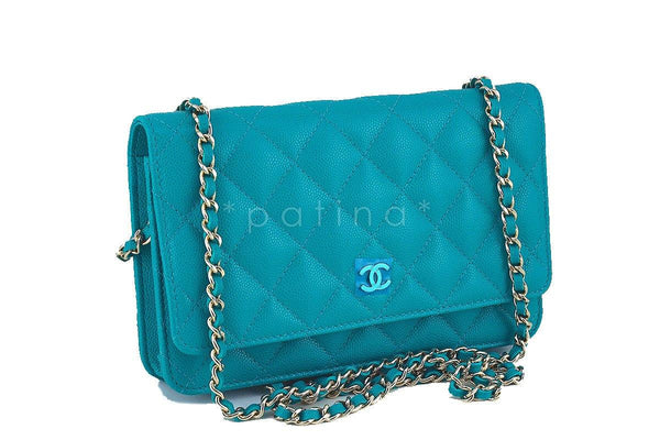 Chanel Iridescent Turquoise Lambskin Classic Wallet On Chain (WOC)