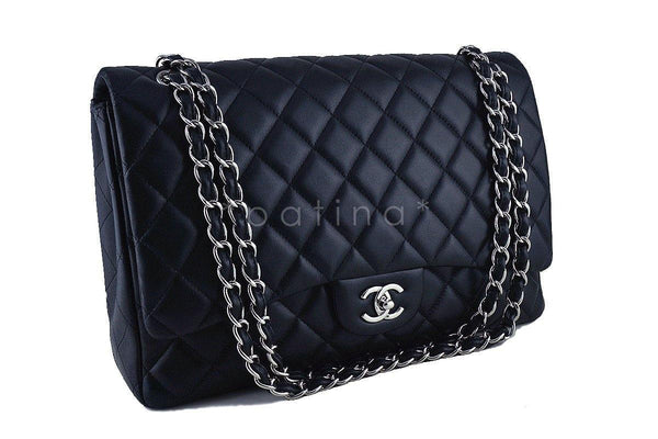 Chanel Black 13in. Maxi Quilted Classic 2.55 Jumbo XL Flap Bag SHW - Boutique Patina
