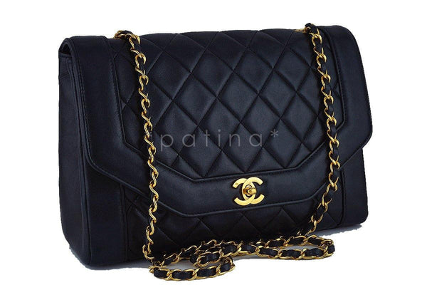 Chanel 11in. Black Vintage Quilted Classic Angled "Diana" Flap Bag - Boutique Patina