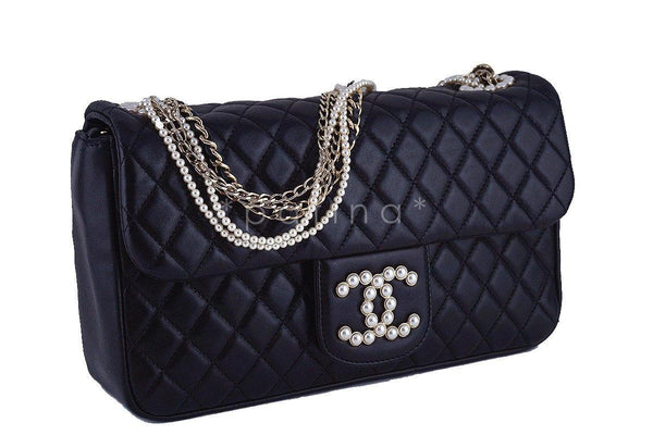 Rare Chanel Black Westminster Pearl Classic Quilted Flap Bag - Boutique Patina