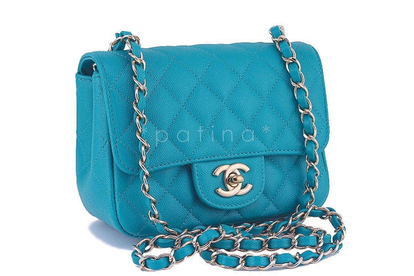 17C Chanel Caviar Turquoise Classic Quilted Square Mini Flap Bag - Boutique Patina