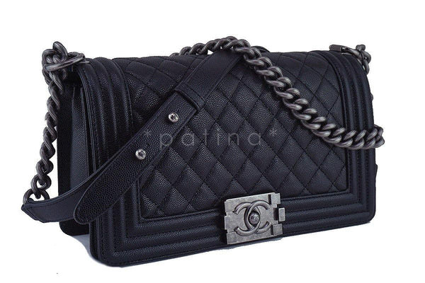 NWT 17P Chanel Black Le Boy Classic Flap, Medium Caviar Bag, RHW